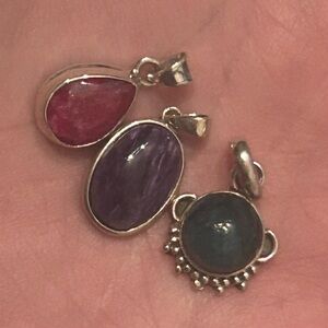 Sterling Silver Charm or Small Pendant Set with Red, Purple, and Blue gemstones